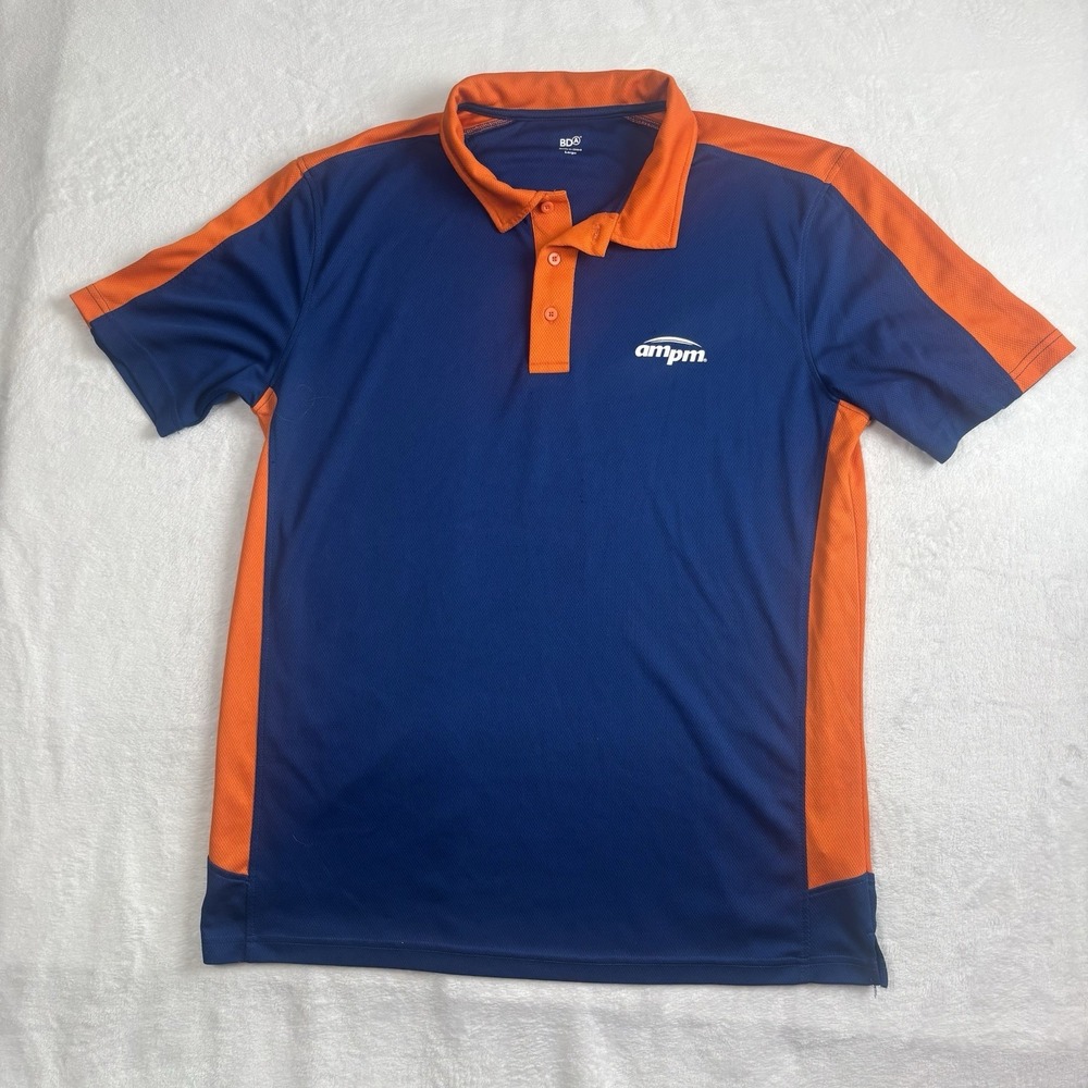 AMPM Blue Orange Short Sleeve Collared Employee Shirt Men's Large